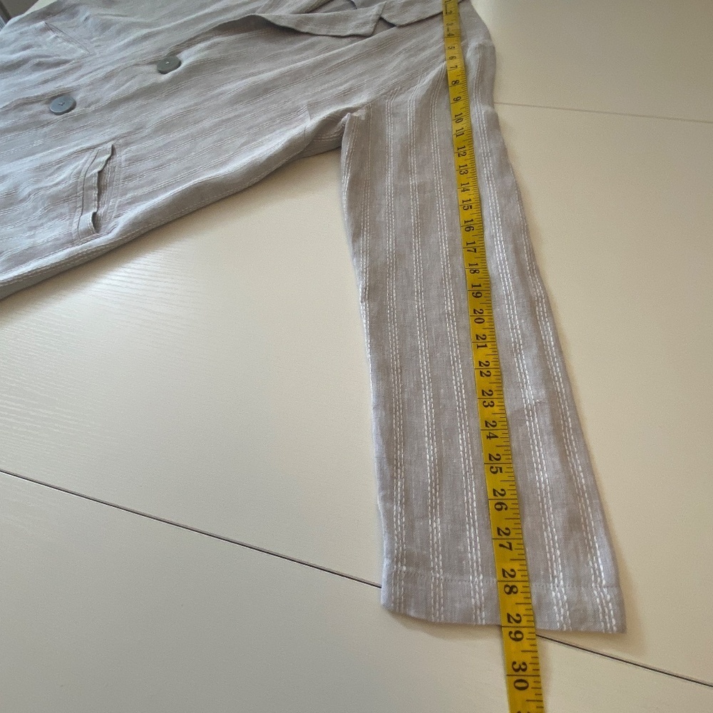 J. JILL Relaxed Pinstripe Linen Vertical Gray & White Jacket Cardigan Size M - Picture 14 of 14